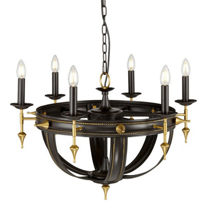 Elegant 6 Bulb Gold Chandelier Pendant Light with LED E14 Sockets