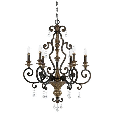 Elegant 6 Bulb Heirloom Chandelier Pendant Light with LED E14 60W Bulbs
