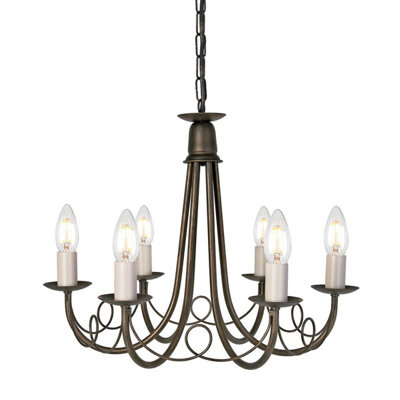 Elegant 6 Bulb Ivory Gold Chandelier Pendant Light with E14 LED Bulbs