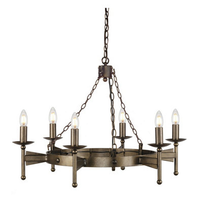 Elegant 6 Bulb Old Bronze Chandelier Pendant Light with E14 LED Bulbs