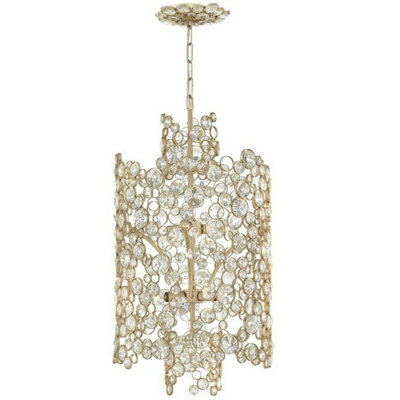 Elegant 6 Bulb Pendant Ceiling Light with Crystals and Silver Leaf Finish