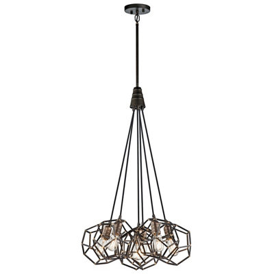 Elegant 6 Bulb Raw Steel Chandelier Pendant Light with LED E27 Fittings