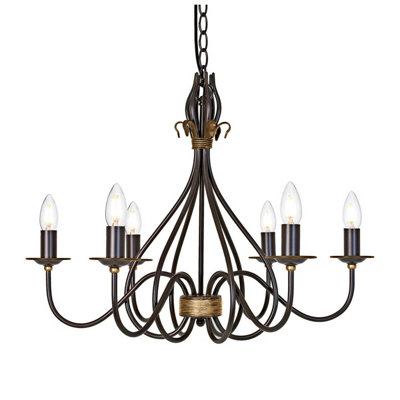 Elegant 6 Bulb Rust and Gold Chandelier Pendant Light with LED E14 Fixtures