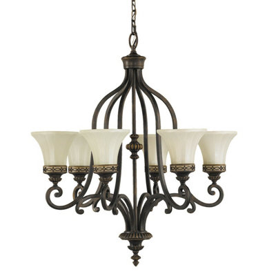 Elegant 6 Bulb Walnut Chandelier Pendant Light with LED E27 Socket