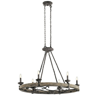 Elegant 6-Bulb Weathered Zinc Chandelier with LED E14 Bulbs