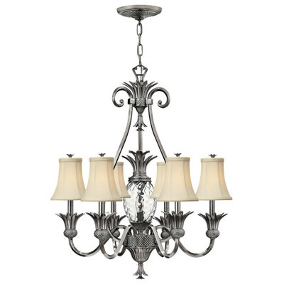 Elegant 7 Bulb Chandelier Ceiling Light in Polished Antique Nickel with LED E14 Bulbs