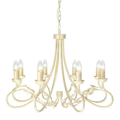 Elegant 8 Bulb Chandelier Pendant Light in Ivory and Gold with E14 LED Bulbs