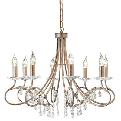 Elegant 8 Bulb Chandelier Pendant Light in Silver and Gold Finish