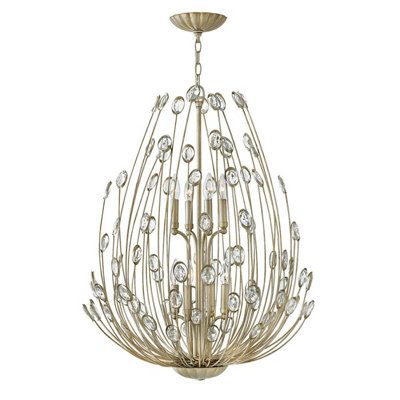 Elegant 8 Bulb Silver Leaf Chandelier Pendant Light with LED E14 Bulbs