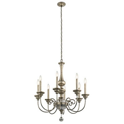 Elegant 8 Bulb Sterling Gold Chandelier with LED E14 Bulbs