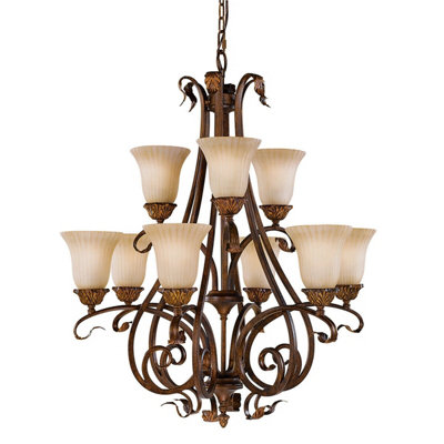 Elegant 9 Bulb Chandelier Pendant Light in Aged Tortoise Shell Finish with E27 Socket