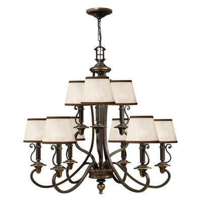 Elegant 9 Bulb Chandelier Pendant Light in Olde Bronze Finish with LED E14 Bulbs