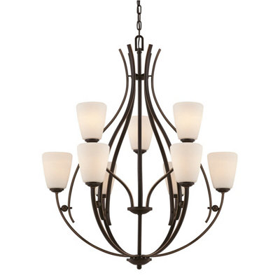 Elegant 9 Bulb Chandelier Pendant Light in Palladian Bronze with LED E27 Bulbs
