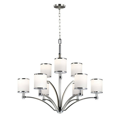 Elegant 9 Bulb Chandelier Pendant Light in Satin Nickel and Chrome Finish