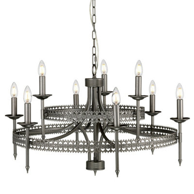 Elegant 9 Bulb Chandelier Pendant Light with Iron Gate Finish