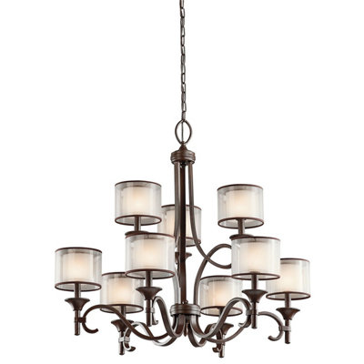Elegant 9-Bulb Chandelier with Frosted Shade in Mission Bronze Finish