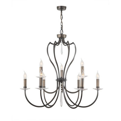Elegant 9 Bulb Dark Bronze Chandelier Pendant Light with LED E14 Sockets