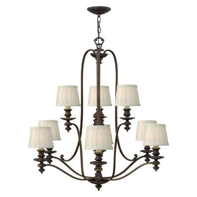 Elegant 9 Bulb Royal Bronze Chandelier Pendant Light with LED E14 60W Bulbs