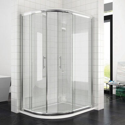 ELEGANT 900 x 800mm Quadrant Shower Enclosure with Stone Tray & Right ...