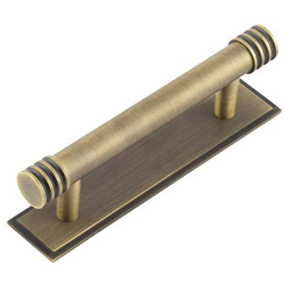 Elegant 96mm Antique Brass Cabinet Handle with Stepped Backplate - Kitchen Drawer Pull Handle