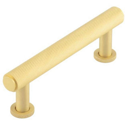 Elegant 96mm Satin Brass Knurled Cabinet Handle for Modern Home Design - Kitchen Drawer Pull Handle
