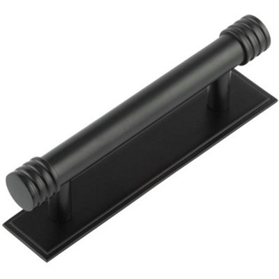 Elegant 96mm Stepped Backplate Cabinet Handle in Matt Black - Kitchen Drawer Pull Handle