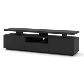 Elegant Adam TV Cabinet H510mm W1800mm D400mm in Black with Hinged Doors, Drawer, and Cable Management