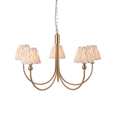 Elegant Aged Brass Ceiling Pendant Light with Fabric Shades