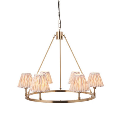 Elegant Aged Brass Hanging Pendant Light with Ikat Shades