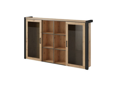 Elegant Aktiv 04 Display Hutch 1800mm in Oak Taurus & Black Matt - Stylish Display Solution H1090mm D320mm