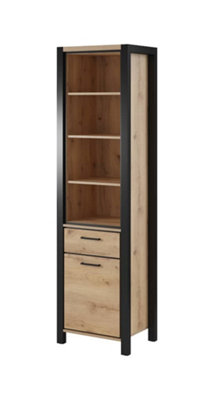 Elegant Aktiv 05 Tall Cabinet 550mm in Oak Taurus & Black Matt - Classy Storage Solution H2000mm D410mm