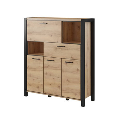 Elegant Aktiv 46 Highboard Cabinet 1200mm in Oak Taurus & Black Matt - Versatile Storage Solution H1400mm D410mm