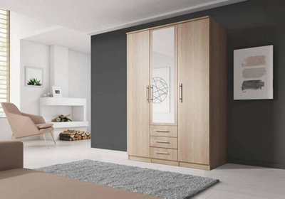 Elegant Alex Hinged Door Wardrobe W1500mm H2100mm D640mm - Timeless Sonoma Oak Finish