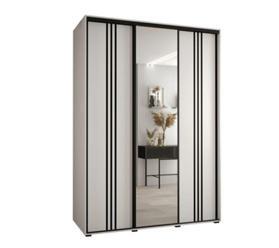 Elegant All-White Sliding Wardrobe H2050mm W1700mm D600mm with Custom Black Steel Handles