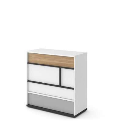 Elegant and Spacious Imola Chest of Drawers in White, Grey and Oak (H)900mm (W)900mm (D)400mm - Perfect for Bedroom Storage