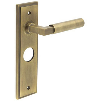 Elegant Antique Brass Bathroom Door Handle with Backplate - Solid Brass Interior Lever