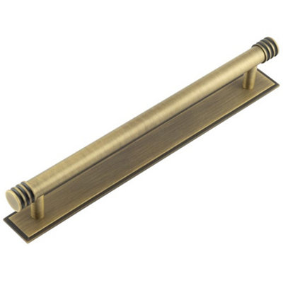 Elegant Antique Brass Cabinet Handle with Stepped Backplate - 224mm Center - Kitchen Drawer Pull Handle