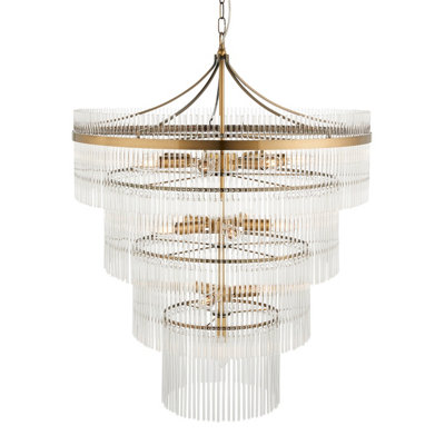 Elegant Antique Brass Ceiling Pendant Light with Clear Glass for High Ceilings and Stairwells