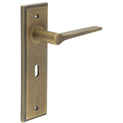 Elegant Antique Brass Door Handle Lock Backplate for Modern Homes - Solid Brass Interior Handle