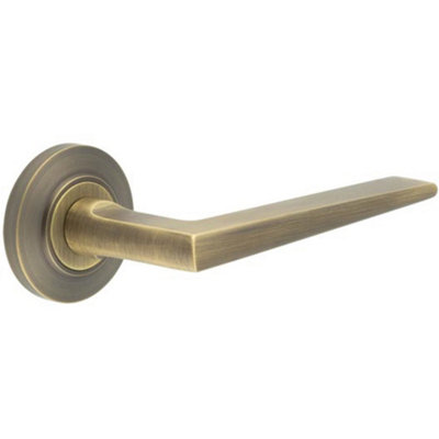 Elegant Antique Brass Door Handle on Chamfered Rose for Luxury Homes - Solid Brass Interior Handle