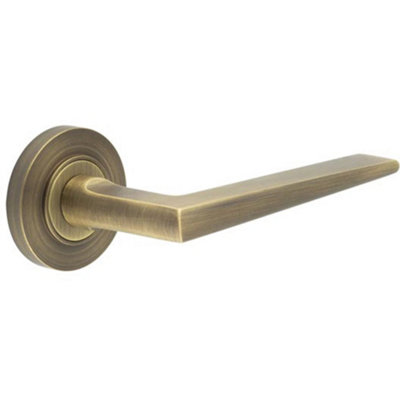 Elegant Antique Brass Door Handle on Plain Rose for Residential and Commercial Use - Solid Brass Interior Handle