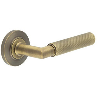Elegant Antique Brass Door Handle with Chamfered Rose - Solid Brass Interior Handle