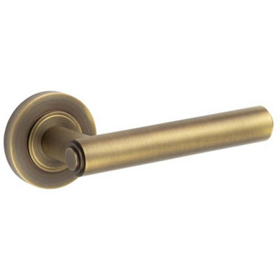 Elegant Antique Brass Door Handle with Customizable Roses - Solid Brass Interior Handle