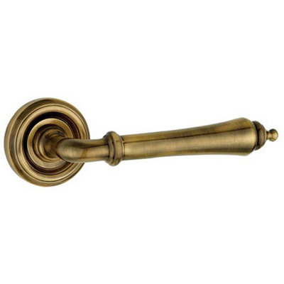 Elegant Antique Brass Door Handle with Rose Design - Interior Handle