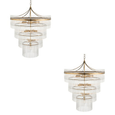 Elegant Antique Brass Pendant Light Set - 2 Pack for High Ceilings