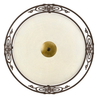 Elegant Antique Brown Gold Wall and Ceiling Light with Beige Glass Shade