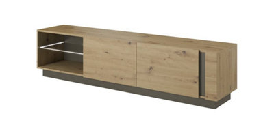 Elegant Arco TV Cabinet with Storage in Oak Artisan & Graphite - H460mm x W1880mm x D400mm, Optional LED