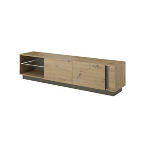 Elegant Arco TV Cabinet with Storage in Oak Artisan & Graphite - H460mm x W1880mm x D400mm, Optional LED
