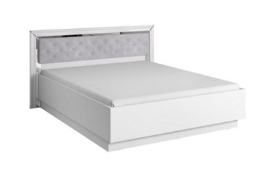 Elegant Arno Bed Frame EU King in White & Silver Trimming - Modern Bedroom Elegance W1880mm H1000mm D2050mm