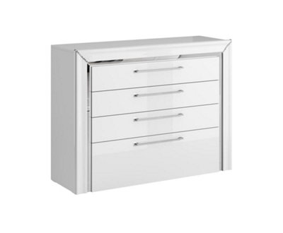 Elegant Arno Chest Of Drawers 1200mm in White & Silver Trimming - Stylish Storage Solution H930mm D400mm